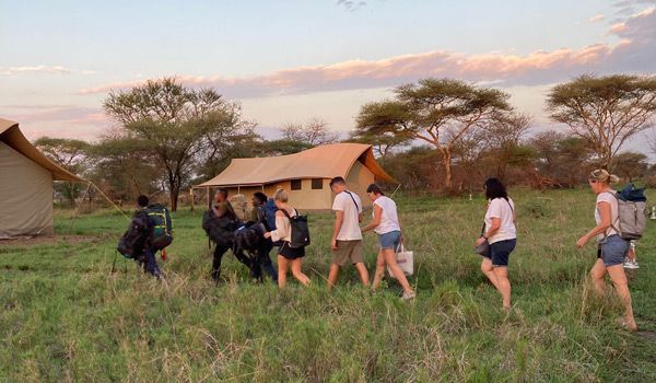Viajantes em alojamento de serengeti