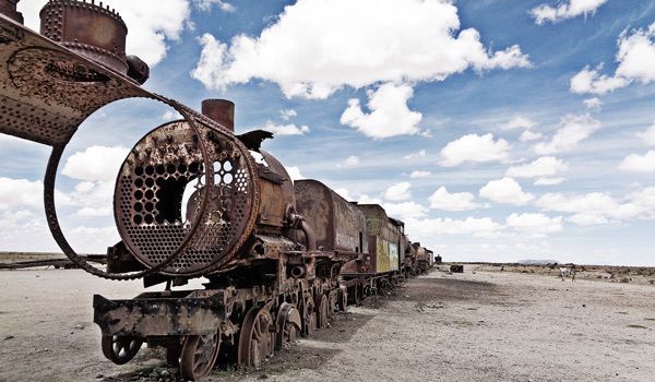 alter Zug auf dem Eisenbahnfriedhof von Uyuni Bolivien