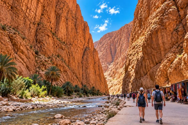 Todra Gorges Travelers visiting the Todra Gorges in the Moroccan desert