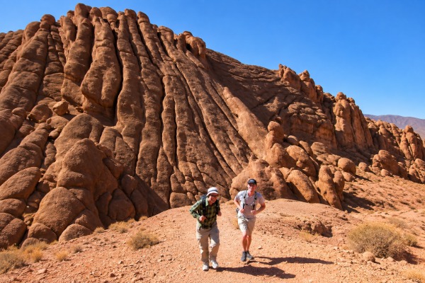 Monkey Toes in the Dades Valley Travelers next to the Monkey Toes rock formations in the Dades Valley during the tour from Marrakech to Fez