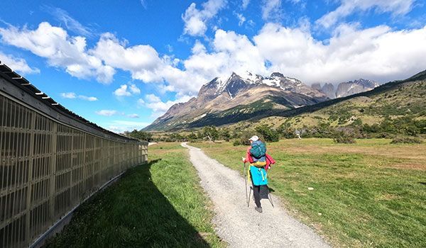 person walking in Torres del Paine