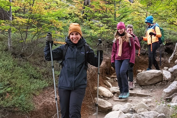 4 travelers on Tower base trekking