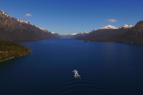 Lake Nahuel Huapi A catamaran sails on Lake Nahuel Huapi