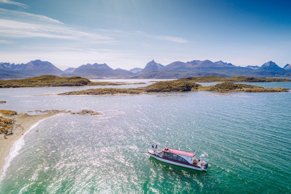 Ferry from Puerto Williams to Ushuaia Panoramic view of the speedboat crossing the Beagle Channel from Puerto Williams to Ushuaia