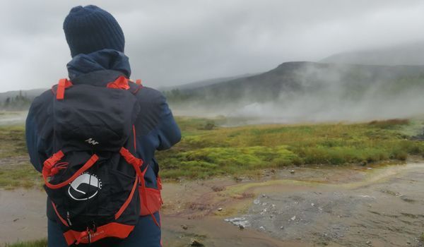 geysir landscape traveler in the geysir geothermal area