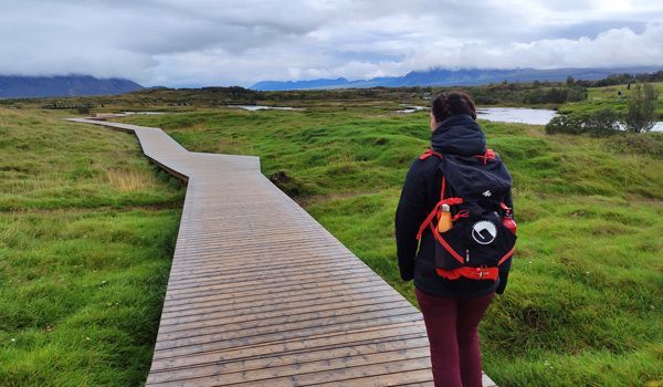 traveler in thinvellir national park trail