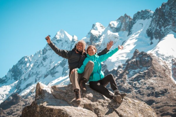 views of the snow-capped Salkantay mountain during the beginning of the Salkantay trek.