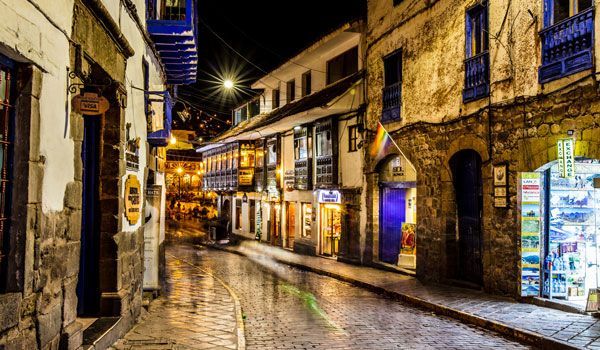 streets of the city of cusco during the night