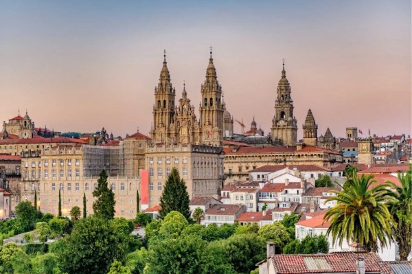 Santiago de Compostela Cathedral at the end of the Camino de Santiago from Tui